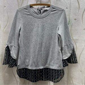 San Francisco Layered Top Womens S Grey Mixed Media Polka Dot Bell Sleeve